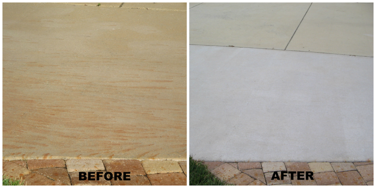 Fertilizer stain removal from concrete driveway in Carlsbad CA