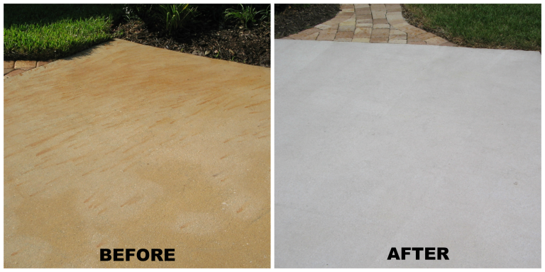 Fertilizer stain removal from concrete driveway in Carlsbad CA