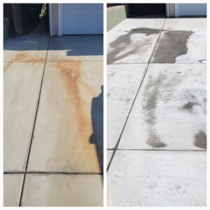 Rust stain removal Oceanside, CA – battery acid stain treatment on concrete driveway in Oceanside