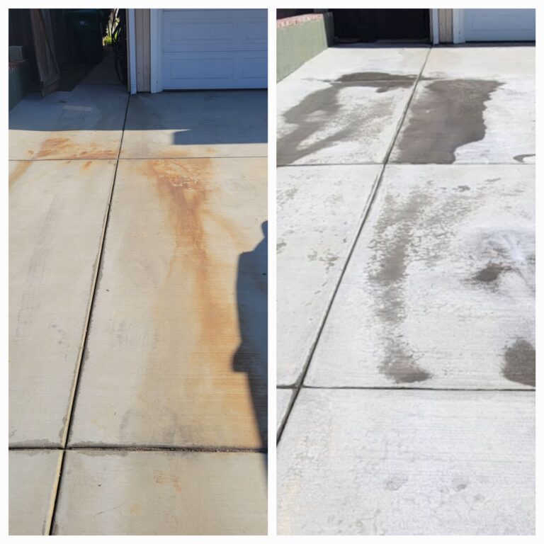 Rust stain removal Oceanside, CA – battery acid stain treatment on concrete driveway in Oceanside
