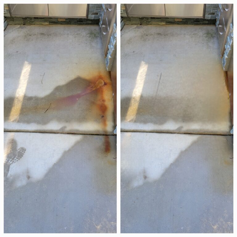 Fertilizer stain removal from concrete driveway in Carlsbad CA