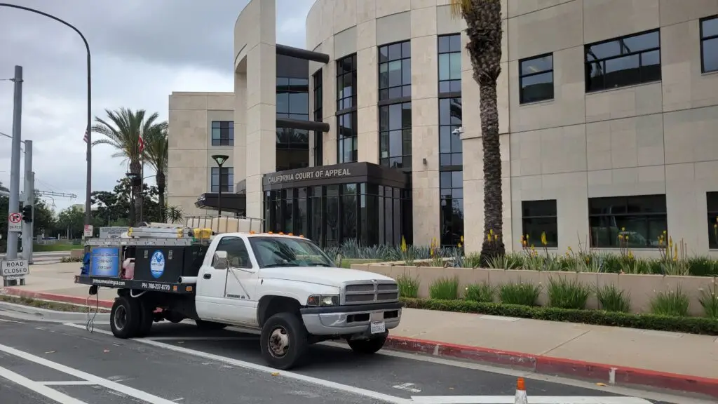 North Coast Exteriors service truck outside the California Court of Appeal building