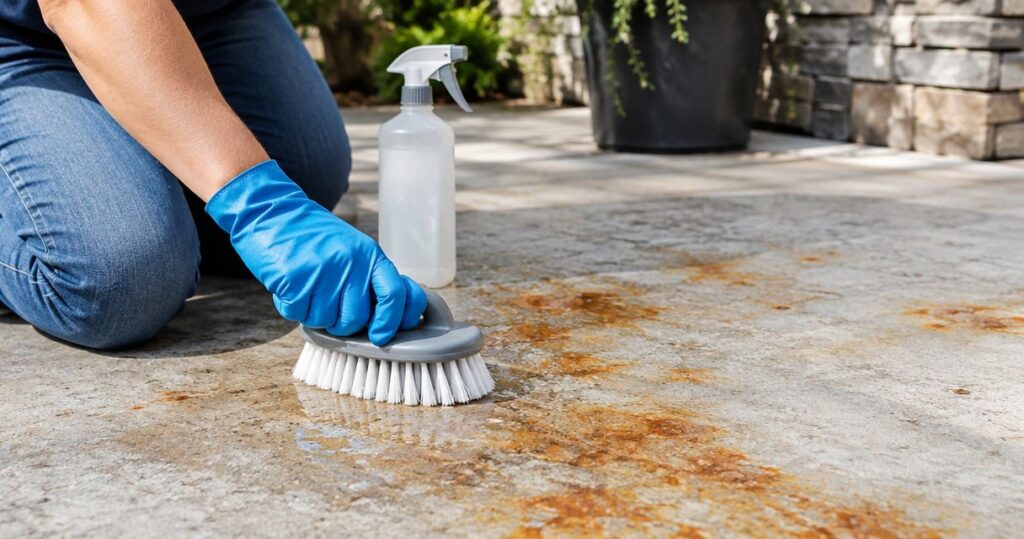 Can rust stains on concrete be removed permanently?