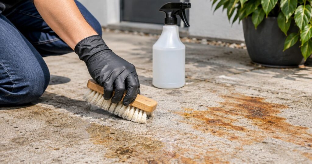 How long do rust stain removal results last on concrete?
