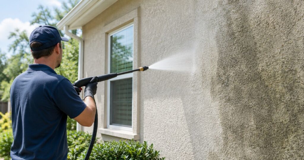 Is pressure washing safe for stucco exteriors?